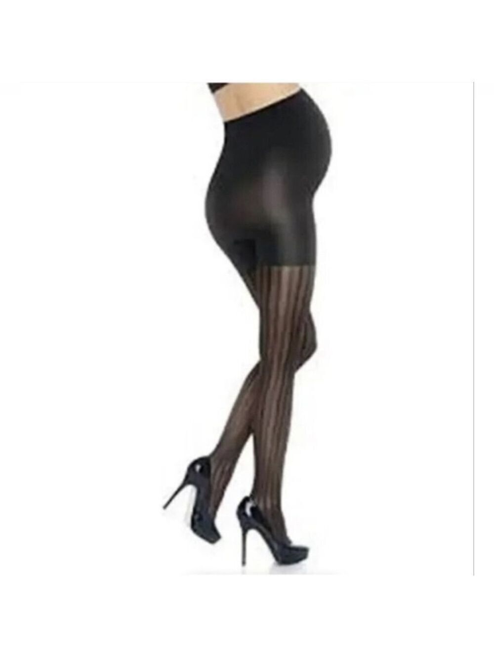 Assets Sara Blakely Marvelous Mama Maternity Textured Stripe Tights Black Size 3